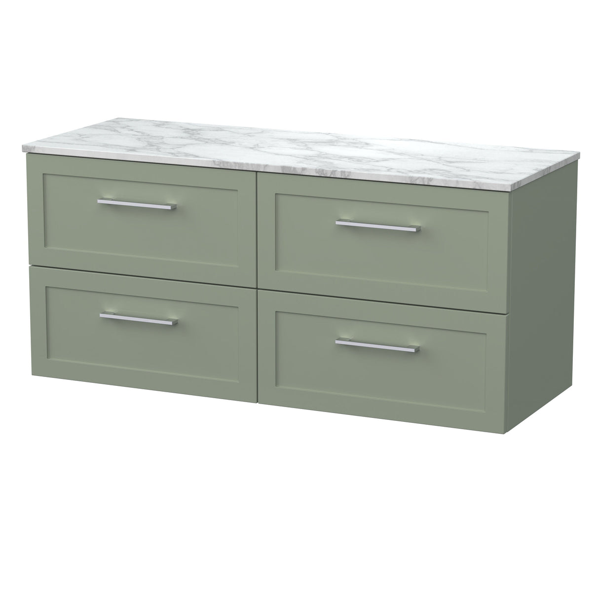 [BFSH3124CMT2] Stonnall Traditional Wall Hung 4 Drawer 1200mm Vanity Unit with Carrera Marble Top - Choice of Colour - Cutout