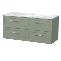 [BFSH3124CMT2] Stonnall Traditional Wall Hung 4 Drawer 1200mm Vanity Unit with Carrera Marble Top - Choice of Colour - Cutout
