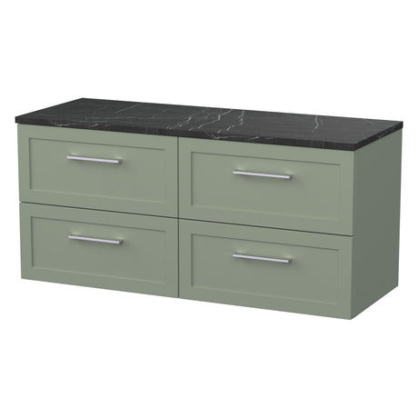 [BFSH3124LBP2] Stonnall Traditional Wall Hung 4 Drawer 1200mm Vanity Unit with Black Pietra Marble Laminate Worktop - Choice of Colour - Cutout