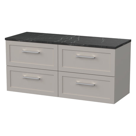 [BFSH3224LBP2] Stonnall Traditional Wall Hung 4 Drawer 1200mm Vanity Unit with Black Pietra Marble Laminate Worktop - Choice of Colour - Cutout