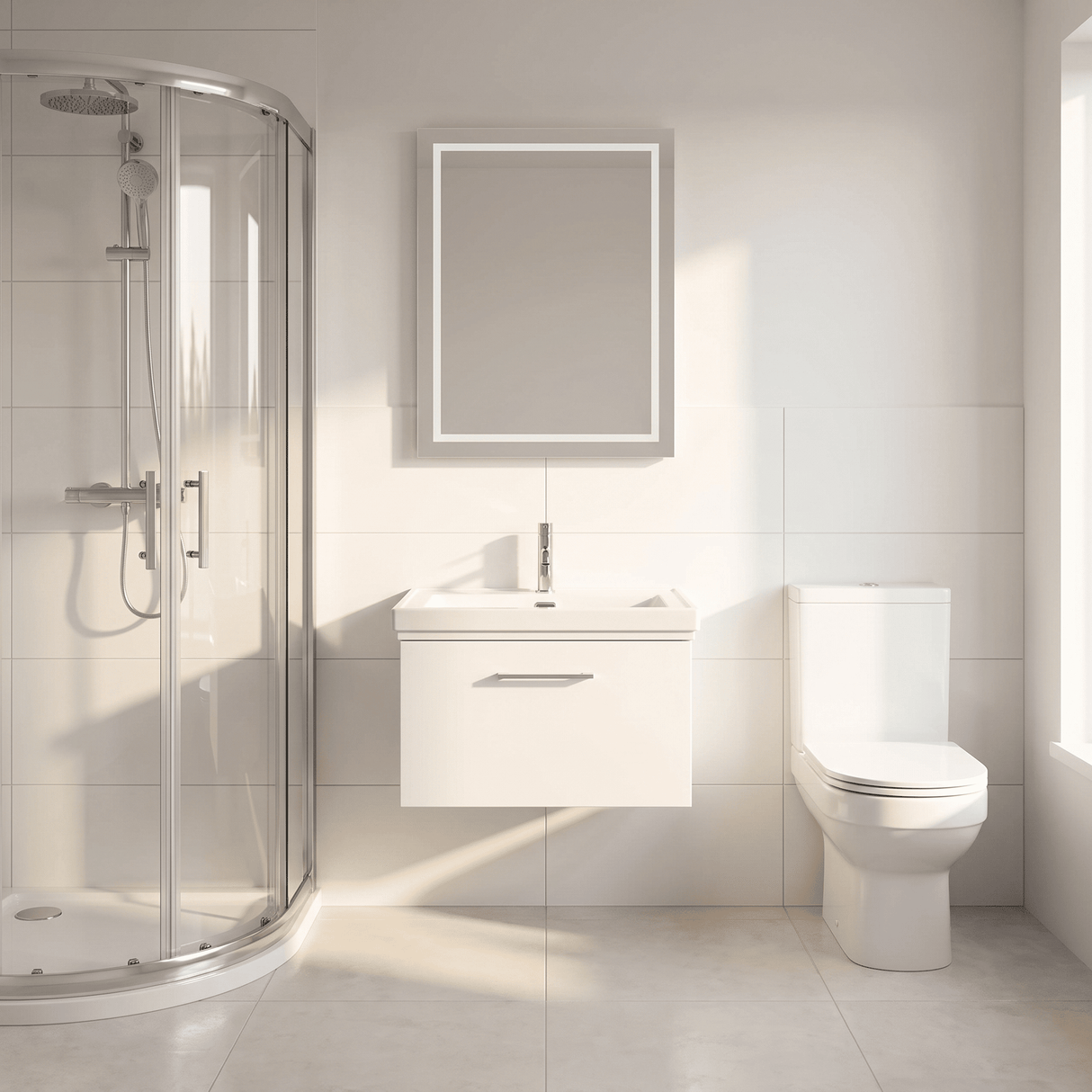 [BFSL122A] Pershall Contemporary Wall Hung 1 Drawer Vanity Unit with Traditional 1 Tap Hole Fireclay Basin - Choice of Size and Colour - Lifestyle 1