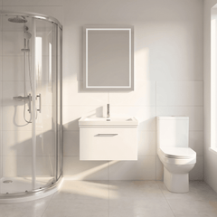 [BFSL122A] Pershall Contemporary Wall Hung 1 Drawer Vanity Unit with Traditional 1 Tap Hole Fireclay Basin - Choice of Size and Colour - Lifestyle 1