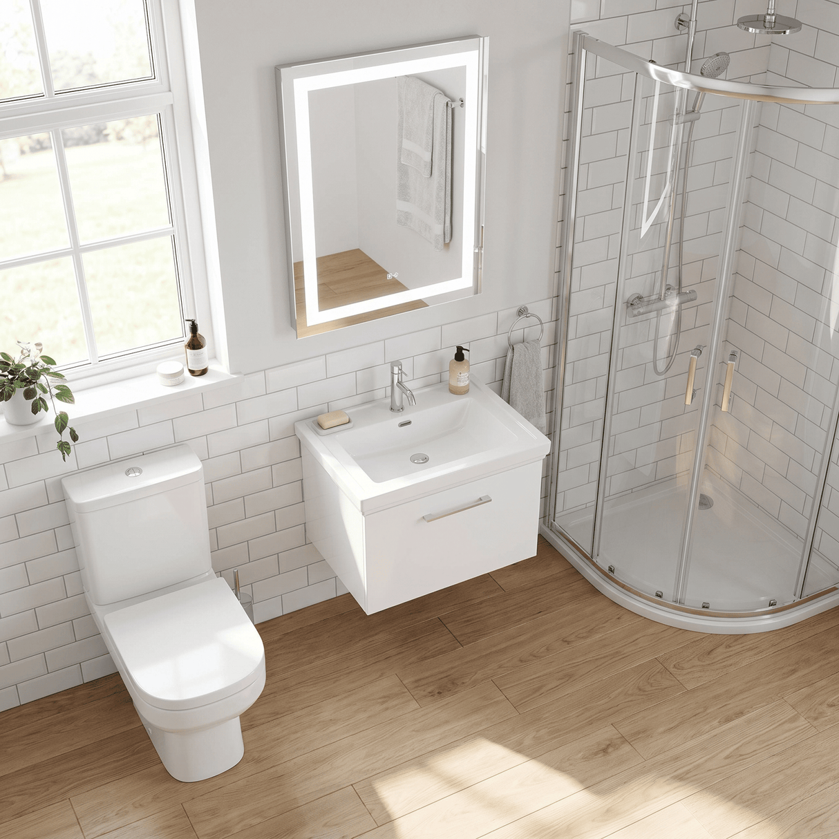 [BFSL122A] Pershall Contemporary Wall Hung 1 Drawer Vanity Unit with Traditional 1 Tap Hole Fireclay Basin - Choice of Size and Colour - Lifestyle 2