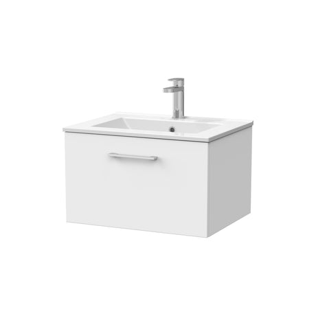 [BFSL122C] Pershall Contemporary Wall Hung 1 Drawer Vanity Unit with Minimalist Ceramic Basin - Choice of Size and Colour - Cutout