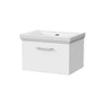 [BFSL122H] Pershall Contemporary Wall Hung 1 Drawer Vanity Unit with Traditional 0 Tap Hole Fireclay Basin - Choice of Size and Colour - Cutout