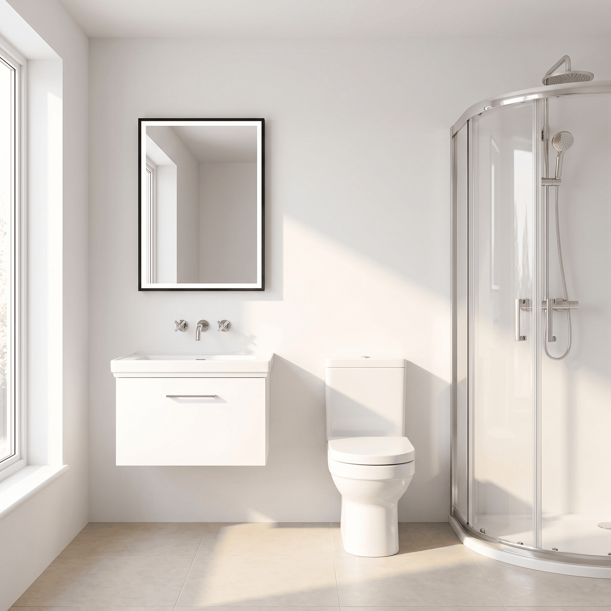 [BFSL122H] Pershall Contemporary Wall Hung 1 Drawer Vanity Unit with Traditional 0 Tap Hole Fireclay Basin - Choice of Size and Colour - Lifestyle 3