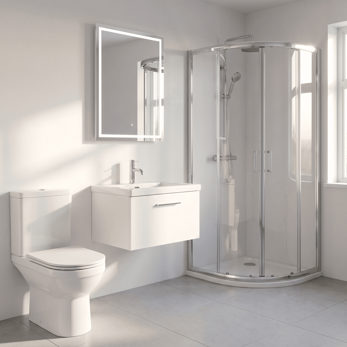 [BFSL122L] Pershall Contemporary Wall Hung 1 Drawer Vanity Unit with 1 Tap Hole Fireclay Basin - Choice of Size and Colour - Lifestyle 3