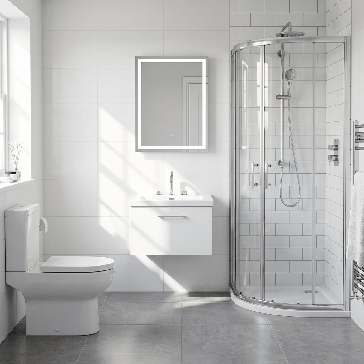 [BFSL122M] Pershall Contemporary Wall Hung 1 Drawer Vanity Unit with 3 Tap Hole Fireclay Basin - Choice of Size and Colour - Lifestyle 1