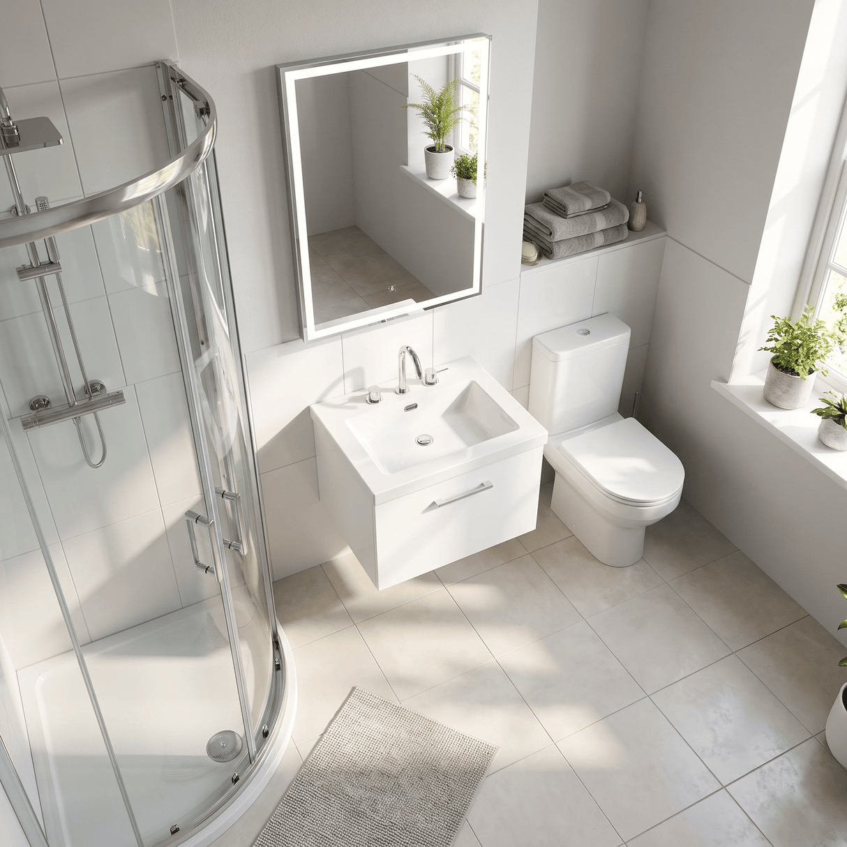 [BFSL122M] Pershall Contemporary Wall Hung 1 Drawer Vanity Unit with 3 Tap Hole Fireclay Basin - Choice of Size and Colour - Lifestyle 2