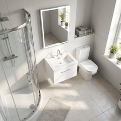 [BFSL122M] Pershall Contemporary Wall Hung 1 Drawer Vanity Unit with 3 Tap Hole Fireclay Basin - Choice of Size and Colour - Lifestyle 2