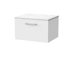 [BFSL122WMT] Pershall Contemporary Wall Hung 1 Drawer Vanity Unit with White Marble Top - Choice of Size and Colour - Cutout