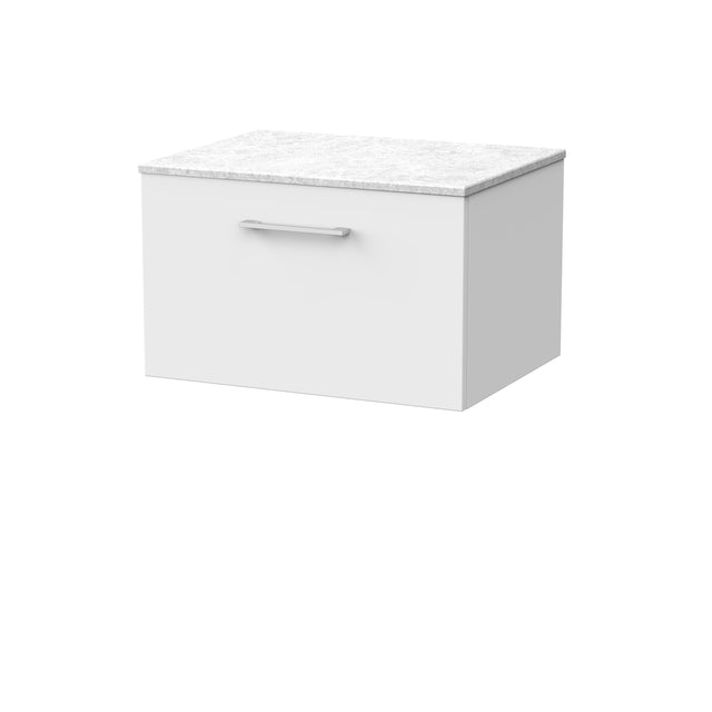 [BFSL122WMT] Pershall Contemporary Wall Hung 1 Drawer Vanity Unit with White Marble Top - Choice of Size and Colour - Cutout