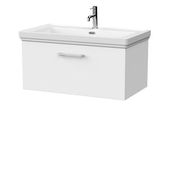 [BFSL125A] Pershall Contemporary Wall Hung 1 Drawer Vanity Unit with Traditional 1 Tap Hole Fireclay Basin - Choice of Size and Colour - Cutout