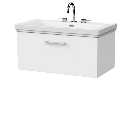 [BFSL125B] Pershall Contemporary Wall Hung 1 Drawer Vanity Unit with Traditional 3 Tap Hole Fireclay Basin - Choice of Size and Colour - Cutout