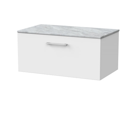 [BFSL125GMT] Pershall Contemporary Wall Hung 1 Drawer Vanity Unit with Grey Marble Top - Choice of Size and Colour - Cutout