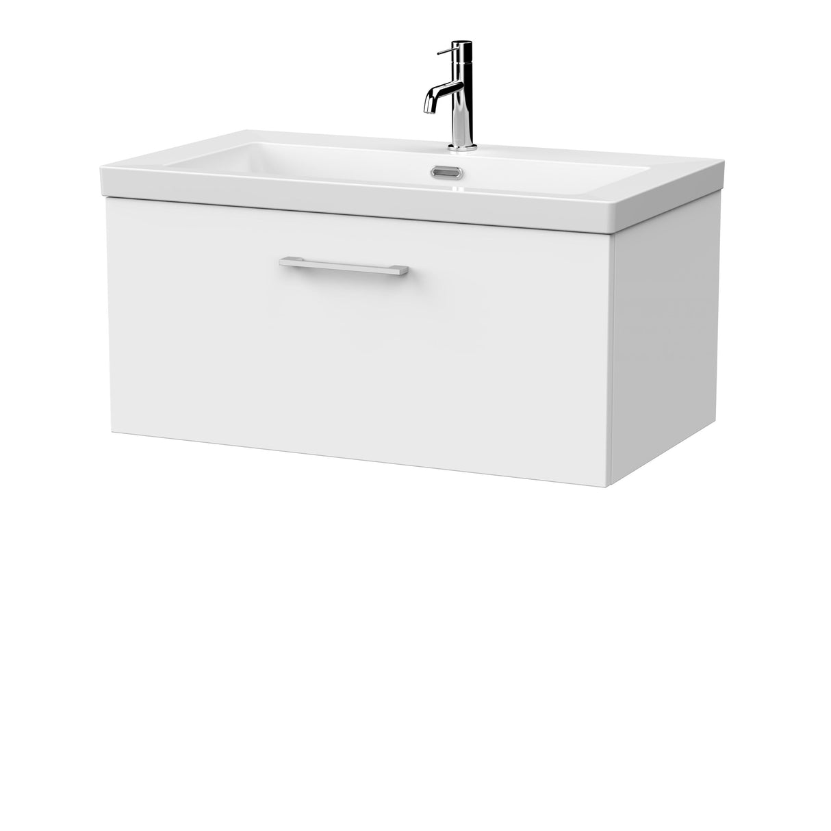 [BFSL125L] Pershall Contemporary Wall Hung 1 Drawer Vanity Unit with 1 Tap Hole Fireclay Basin - Choice of Size and Colour - Cutout