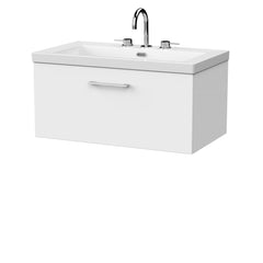 [BFSL125M] Pershall Contemporary Wall Hung 1 Drawer Vanity Unit with 3 Tap Hole Fireclay Basin - Choice of Size and Colour - Cutout