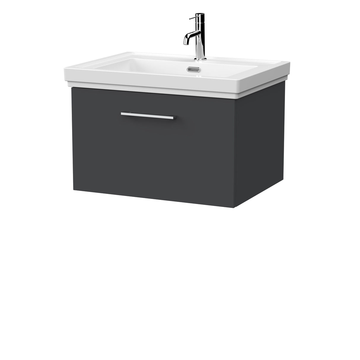 [BFSL1422A] Pershall Contemporary Wall Hung 1 Drawer Vanity Unit with Traditional 1 Tap Hole Fireclay Basin - Choice of Size and Colour - Cutout