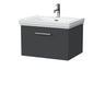 [BFSL1422A] Pershall Contemporary Wall Hung 1 Drawer Vanity Unit with Traditional 1 Tap Hole Fireclay Basin - Choice of Size and Colour - Cutout