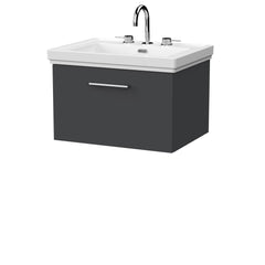 [BFSL1422B] Pershall Contemporary Wall Hung 1 Drawer Vanity Unit with Traditional 3 Tap Hole Fireclay Basin - Choice of Size and Colour - Cutout