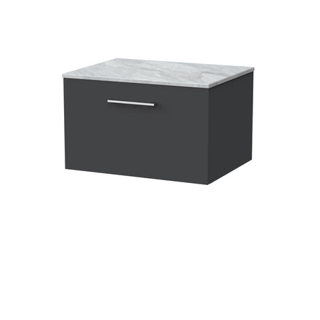 [BFSL1422GMT] Pershall Contemporary Wall Hung 1 Drawer Vanity Unit with Grey Marble Top - Choice of Size and Colour - Cutout