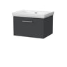 [BFSL1422H] Pershall Contemporary Wall Hung 1 Drawer Vanity Unit with Traditional 0 Tap Hole Fireclay Basin - Choice of Size and Colour - Cutout