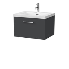 [BFSL1422L] Pershall Contemporary Wall Hung 1 Drawer Vanity Unit with 1 Tap Hole Fireclay Basin - Choice of Size and Colour - Cutout