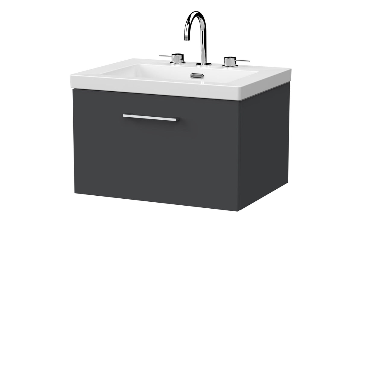 [BFSL1422M] Pershall Contemporary Wall Hung 1 Drawer Vanity Unit with 3 Tap Hole Fireclay Basin - Choice of Size and Colour - Cutout