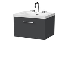 [BFSL1422M] Pershall Contemporary Wall Hung 1 Drawer Vanity Unit with 3 Tap Hole Fireclay Basin - Choice of Size and Colour - Cutout
