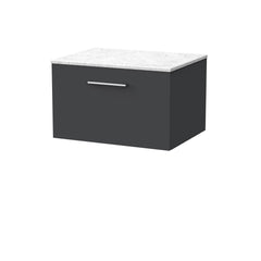 [BFSL1422WMT] Pershall Contemporary Wall Hung 1 Drawer Vanity Unit with White Marble Top - Choice of Size and Colour - Cutout