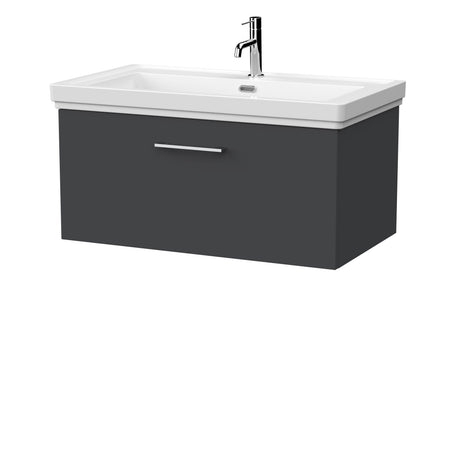 [BFSL1425A] Pershall Contemporary Wall Hung 1 Drawer Vanity Unit with Traditional 1 Tap Hole Fireclay Basin - Choice of Size and Colour - Cutout