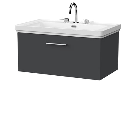 [BFSL1425B] Pershall Contemporary Wall Hung 1 Drawer Vanity Unit with Traditional 3 Tap Hole Fireclay Basin - Choice of Size and Colour - Cutout