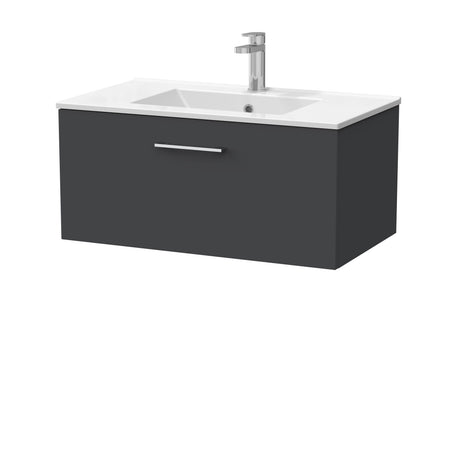 [BFSL1425C] Pershall Contemporary Wall Hung 1 Drawer Vanity Unit with Minimalist Ceramic Basin - Choice of Size and Colour - Cutout