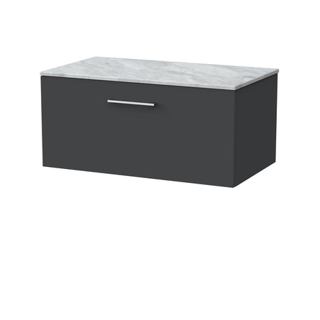 [BFSL1425GMT] Pershall Contemporary Wall Hung 1 Drawer Vanity Unit with Grey Marble Top - Choice of Size and Colour - Cutout
