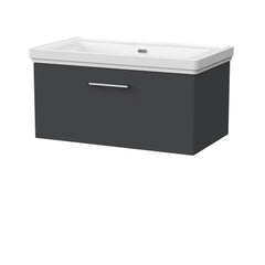 [BFSL1425H] Pershall Contemporary Wall Hung 1 Drawer Vanity Unit with Traditional 0 Tap Hole Fireclay Basin - Choice of Size and Colour - Cutout