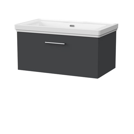 [BFSL1425H] Pershall Contemporary Wall Hung 1 Drawer Vanity Unit with Traditional 0 Tap Hole Fireclay Basin - Choice of Size and Colour - Cutout