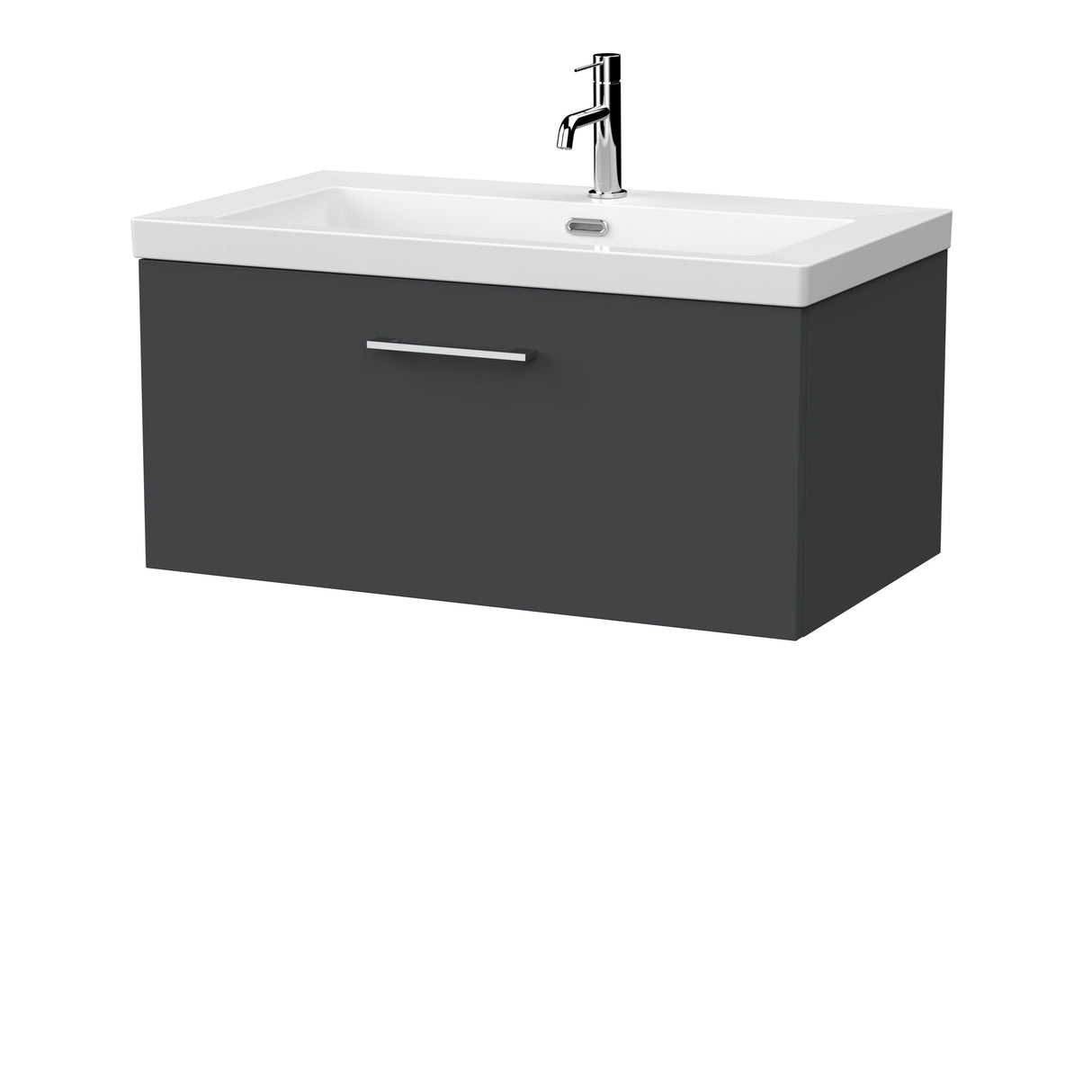 [BFSL1425L] Pershall Contemporary Wall Hung 1 Drawer Vanity Unit with 1 Tap Hole Fireclay Basin - Choice of Size and Colour - Cutout