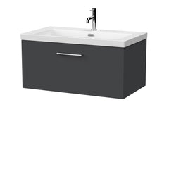 [BFSL1425L] Pershall Contemporary Wall Hung 1 Drawer Vanity Unit with 1 Tap Hole Fireclay Basin - Choice of Size and Colour - Cutout