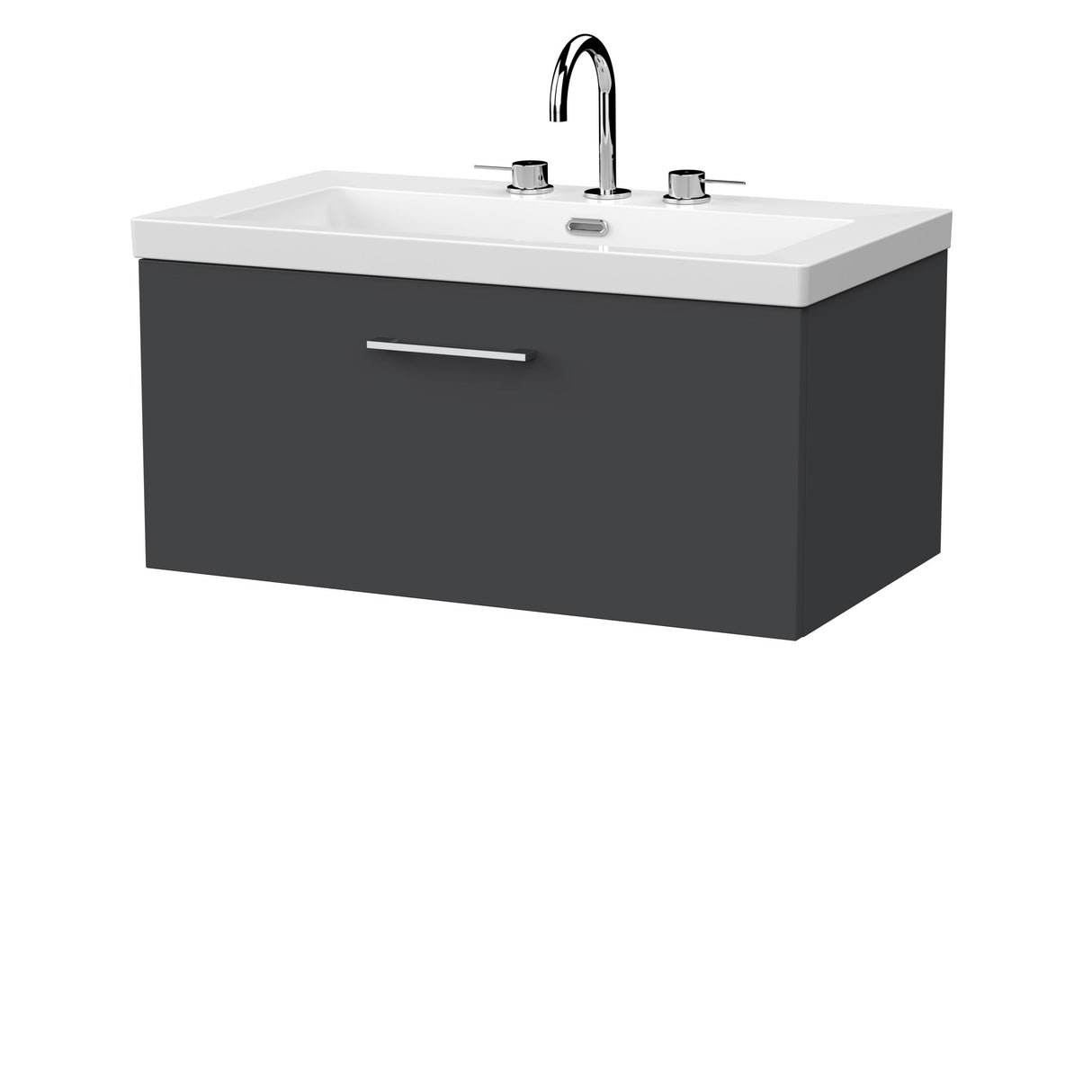 [BFSL1425M] Pershall Contemporary Wall Hung 1 Drawer Vanity Unit with 3 Tap Hole Fireclay Basin - Choice of Size and Colour - Cutout