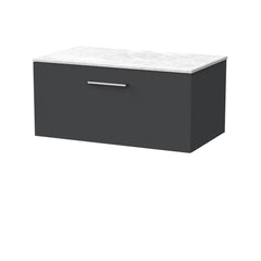 [BFSL1425WMT] Pershall Contemporary Wall Hung 1 Drawer Vanity Unit with White Marble Top - Choice of Size and Colour - Cutout