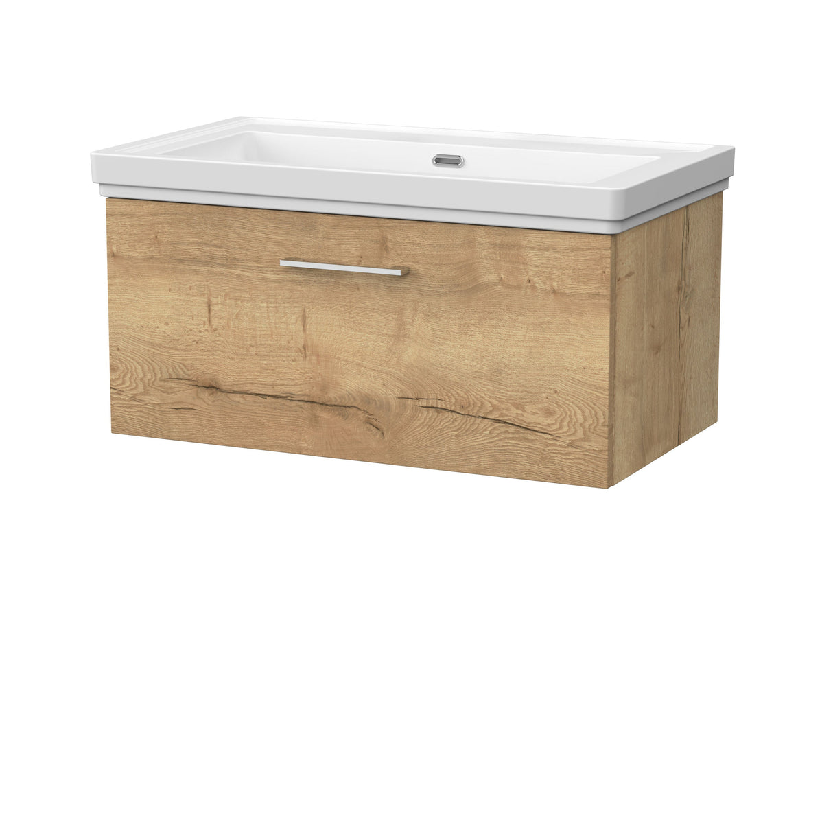 [BFSL1825H] Pershall Contemporary Wall Hung 1 Drawer Vanity Unit with Traditional 0 Tap Hole Fireclay Basin - Choice of Size and Colour - Cutout