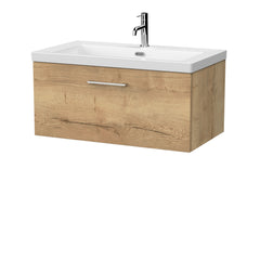 [BFSL1825L] Pershall Contemporary Wall Hung 1 Drawer Vanity Unit with 1 Tap Hole Fireclay Basin - Choice of Size and Colour - Cutout