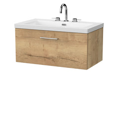 [BFSL1825M] Pershall Contemporary Wall Hung 1 Drawer Vanity Unit with 3 Tap Hole Fireclay Basin - Choice of Size and Colour - Cutout