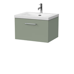 [BFSL3122L] Pershall Contemporary Wall Hung 1 Drawer Vanity Unit with 1 Tap Hole Fireclay Basin - Choice of Size and Colour - Cutout