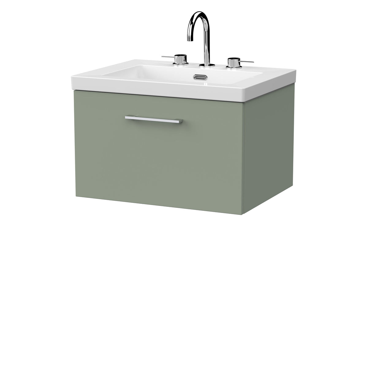 [BFSL3122M] Pershall Contemporary Wall Hung 1 Drawer Vanity Unit with 3 Tap Hole Fireclay Basin - Choice of Size and Colour - Cutout
