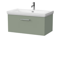 [BFSL3125A] Pershall Contemporary Wall Hung 1 Drawer Vanity Unit with Traditional 1 Tap Hole Fireclay Basin - Choice of Size and Colour - Cutout