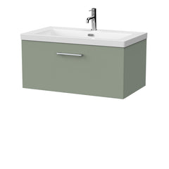[BFSL3125L] Pershall Contemporary Wall Hung 1 Drawer Vanity Unit with 1 Tap Hole Fireclay Basin - Choice of Size and Colour - Cutout