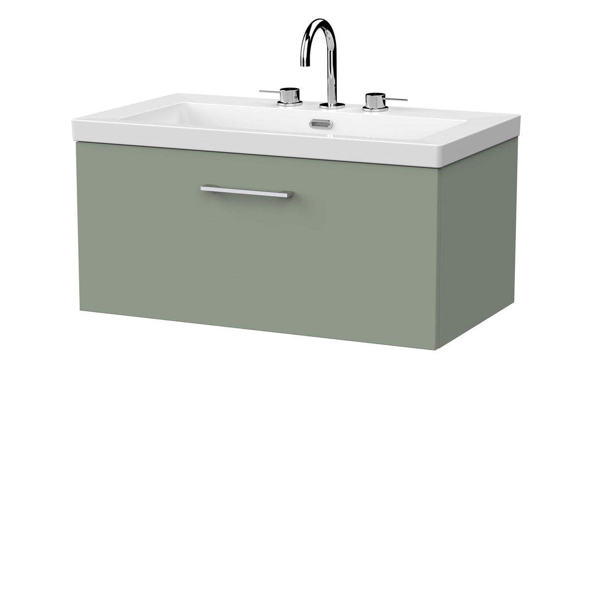 [BFSL3125M] Pershall Contemporary Wall Hung 1 Drawer Vanity Unit with 3 Tap Hole Fireclay Basin - Choice of Size and Colour - Cutout