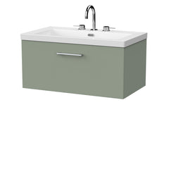 [BFSL3125M] Pershall Contemporary Wall Hung 1 Drawer Vanity Unit with 3 Tap Hole Fireclay Basin - Choice of Size and Colour - Cutout