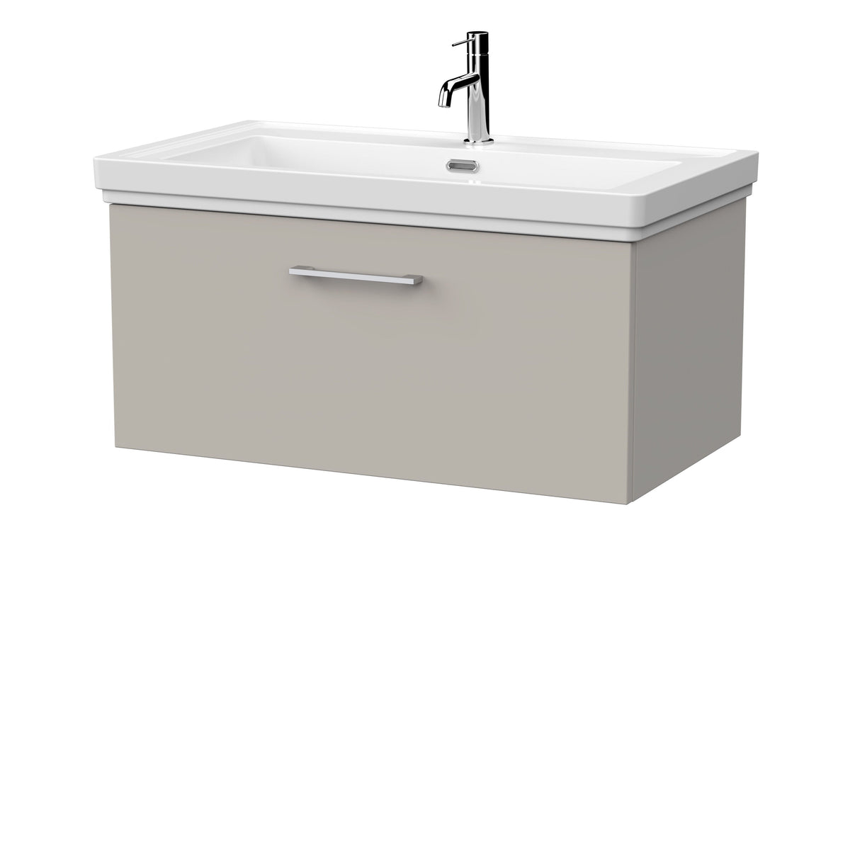 [BFSL3225A] Pershall Contemporary Wall Hung 1 Drawer Vanity Unit with Traditional 1 Tap Hole Fireclay Basin - Choice of Size and Colour - Cutout